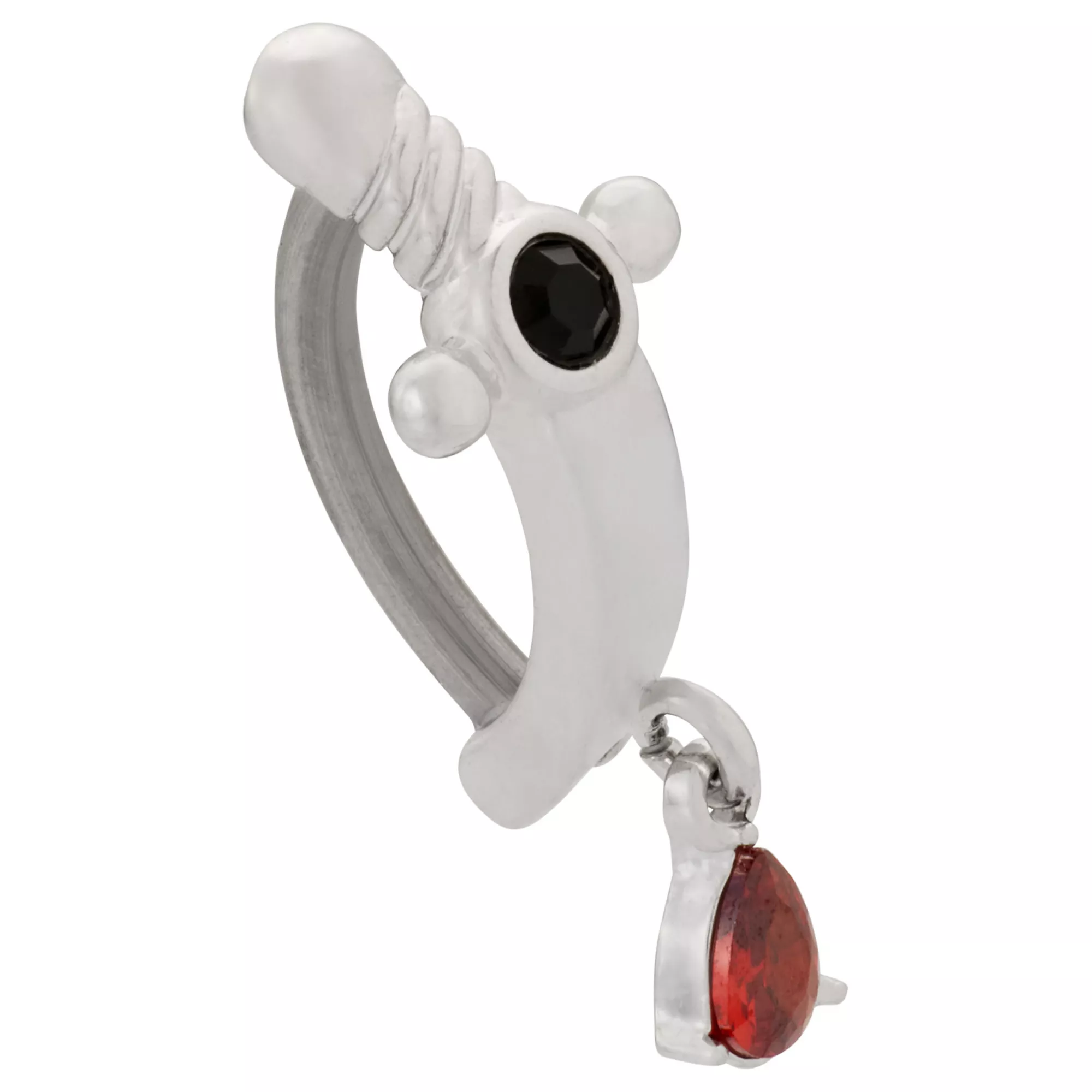Red Black CZ Dagger Titanium Hinged Hoop Dangle Belly Ring - 14 Gauge at Spencer's