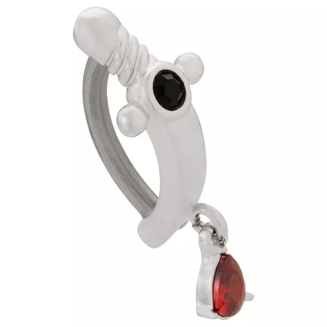 Red Black CZ Dagger Titanium Hinged Hoop Dangle Belly Ring - 14 Gauge at Spencer's