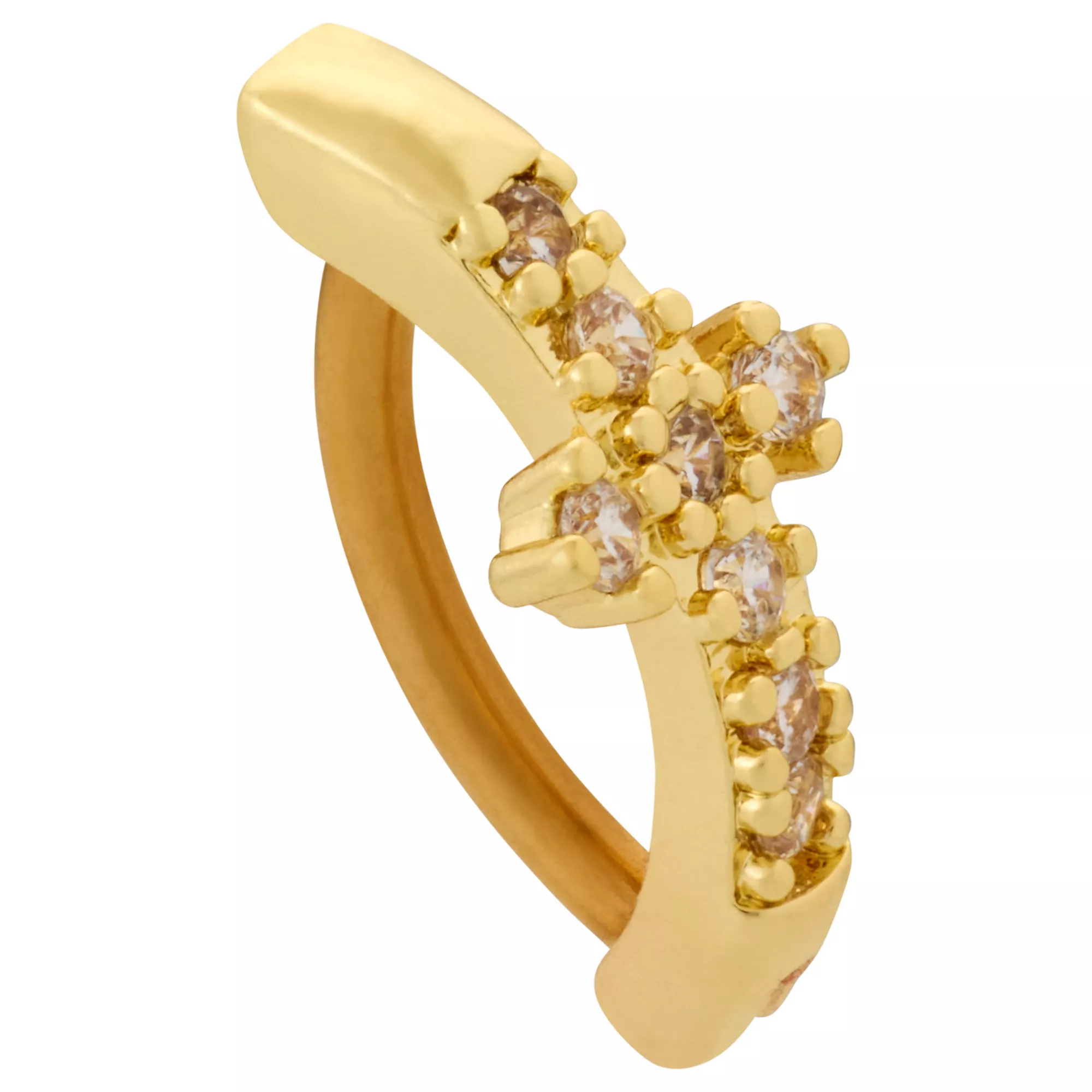 CZ Cross Gold-Tone Titanium Hinged Hoop Belly Ring - 14 Gauge at Spencer's