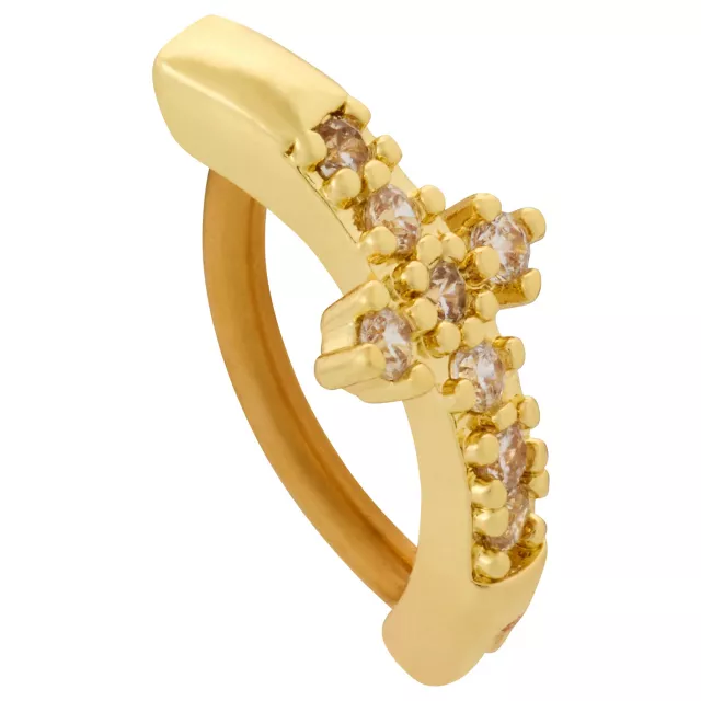CZ Cross Gold-Tone Titanium Hinged Hoop Belly Ring - 14 Gauge at Spencer's