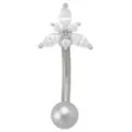 CZ Flower Floating Titanium Belly Ring - 14 Gauge at Spencer's