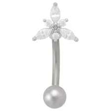CZ Flower Floating Titanium Belly Ring - 14 Gauge at Spencer's