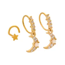 Multi-Pack CZ Moon Star Gold-Plated Titanium L-Bend and Dangle Hoop Nose Rings 3 Pack - 20 Gauge at Spencer's