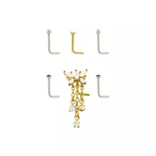 Multi-Pack Mixed Metal Butterfly Dangle L-Bend Nose Rings - 6 Pack at Spencer's
