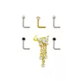 Multi-Pack Mixed Metal Butterfly Dangle L-Bend Nose Rings - 6 Pack at Spencer's