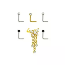 Multi-Pack Mixed Metal Butterfly Dangle L-Bend Nose Rings - 6 Pack at Spencer's
