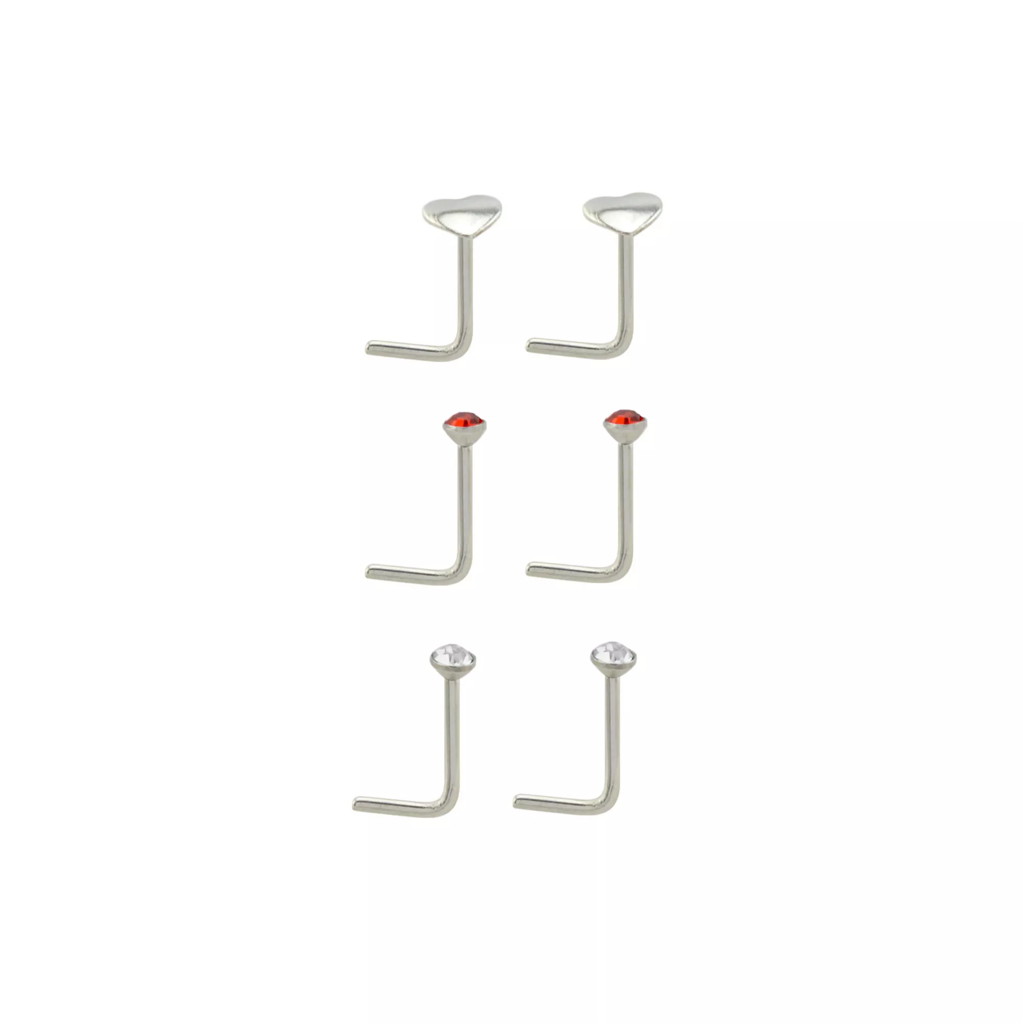Multi-Pack Titanium Heart L-Bend Nose Rings 6 Pack - 20 Gauge at Spencer's