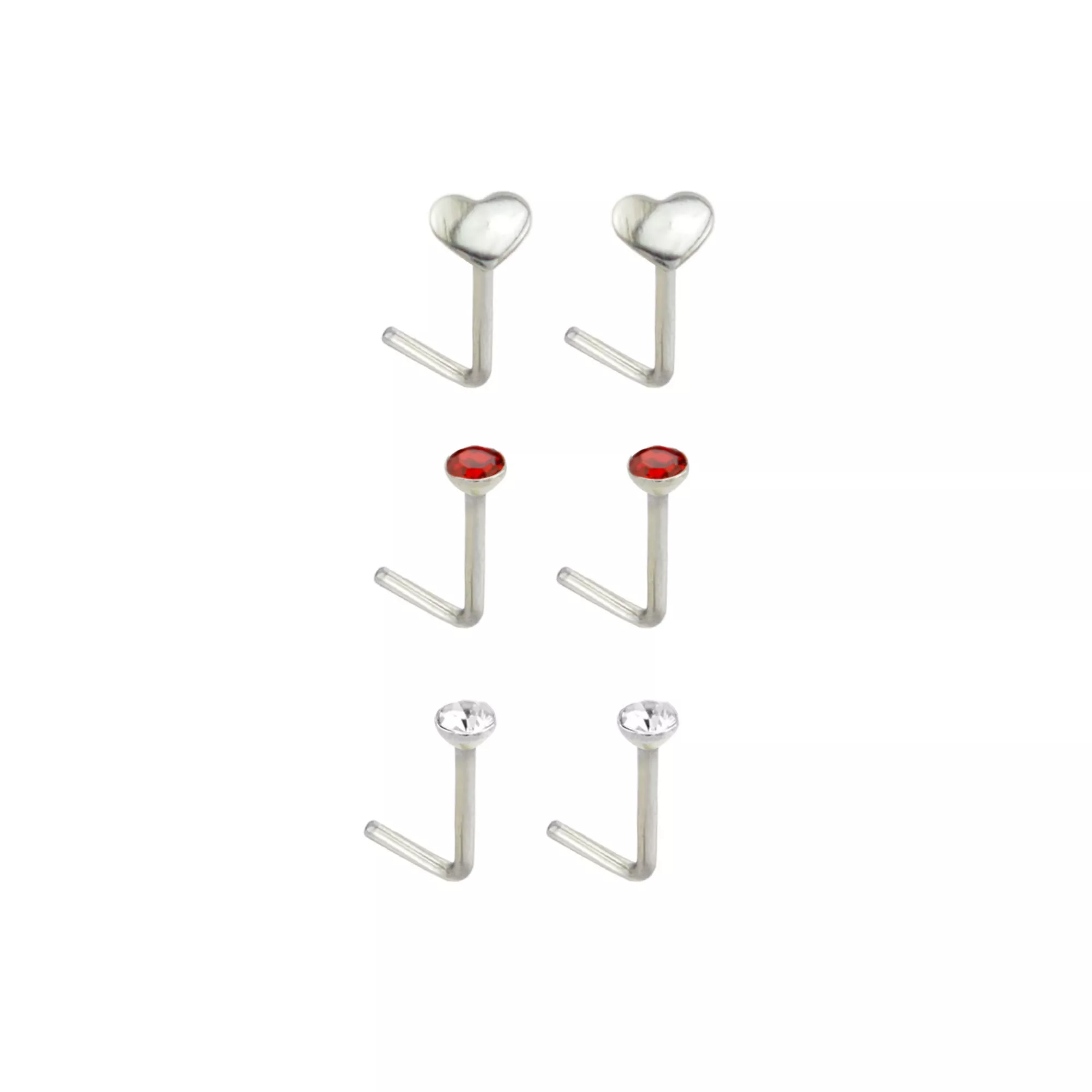 Multi-Pack Titanium Heart L-Bend Nose Rings 6 Pack - 20 Gauge at Spencer's