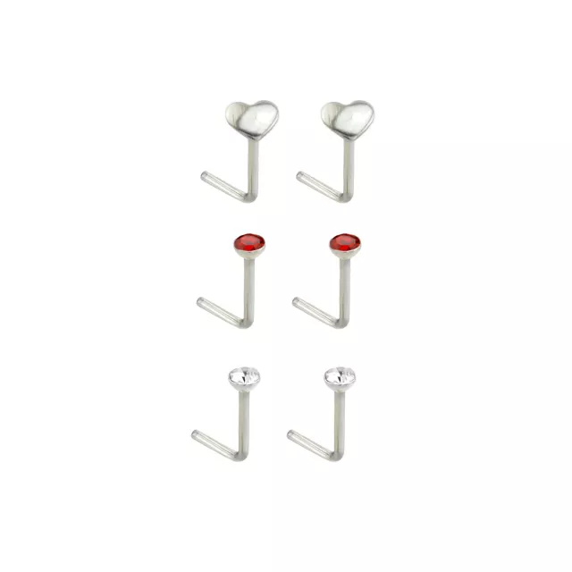 Multi-Pack Titanium Heart L-Bend Nose Rings 6 Pack - 20 Gauge at Spencer's
