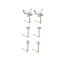 Multi-Pack Titanium Purple CZ Butterfly L-Bend Nose Rings 6 Pack - 20 Gauge at Spencer's