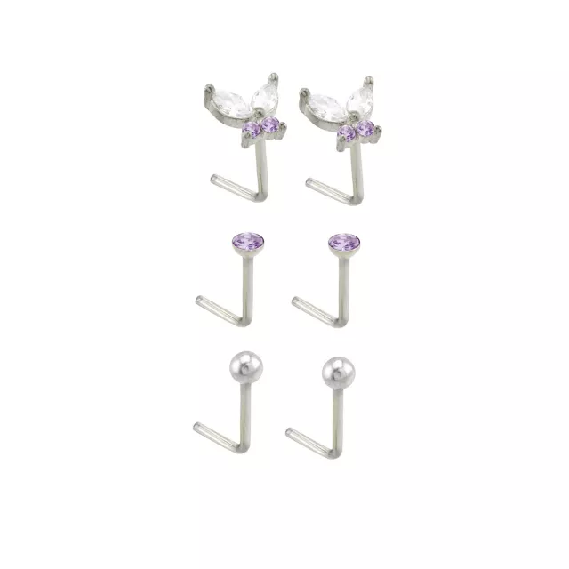 Multi-Pack Titanium Purple CZ Butterfly L-Bend Nose Rings 6 Pack - 20 Gauge at Spencer's