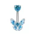 Blue CZ Butterfly Heart Silver-Plated Belly Ring - 14 Gauge at Spencer's