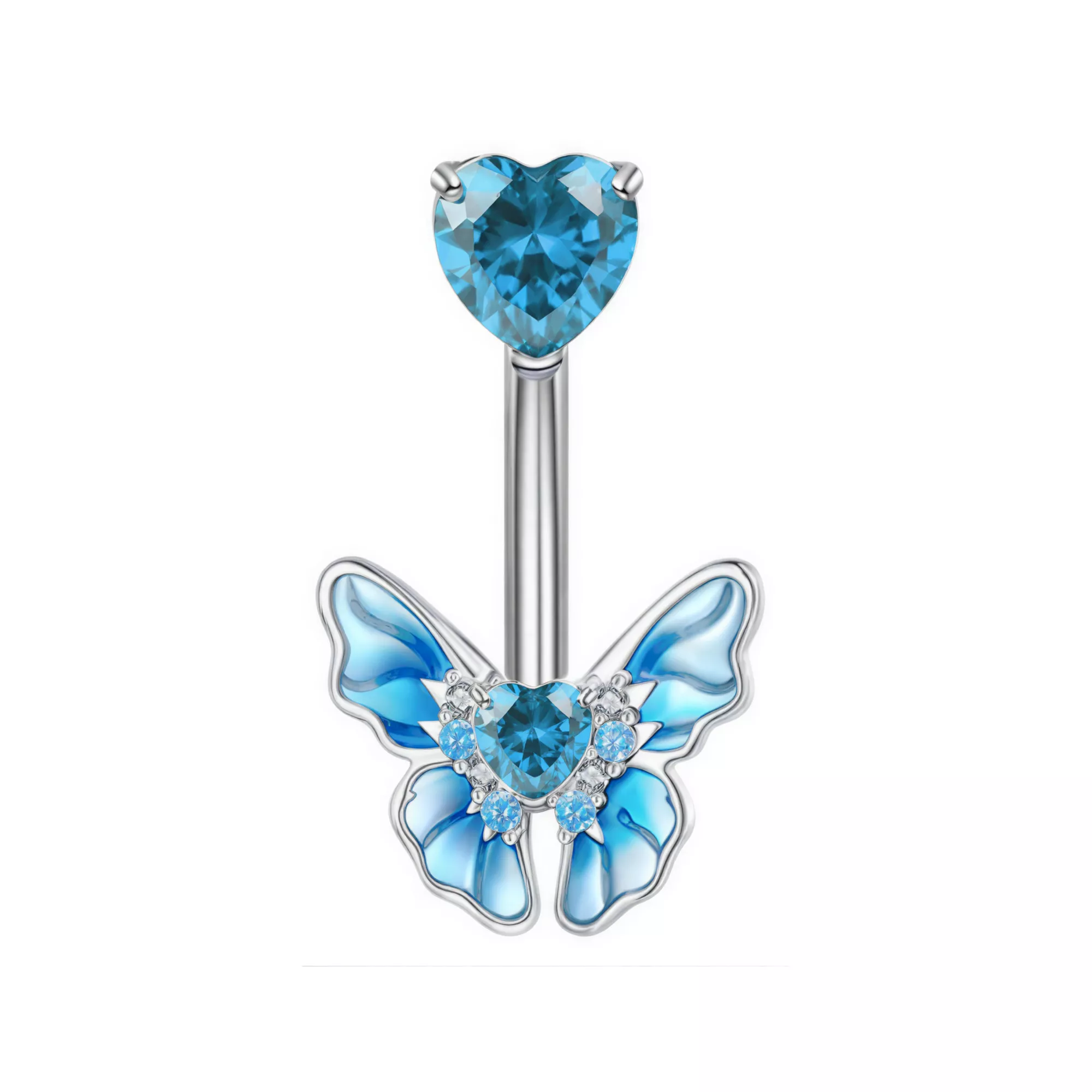 Blue CZ Butterfly Heart Silver-Plated Belly Ring - 14 Gauge at Spencer's