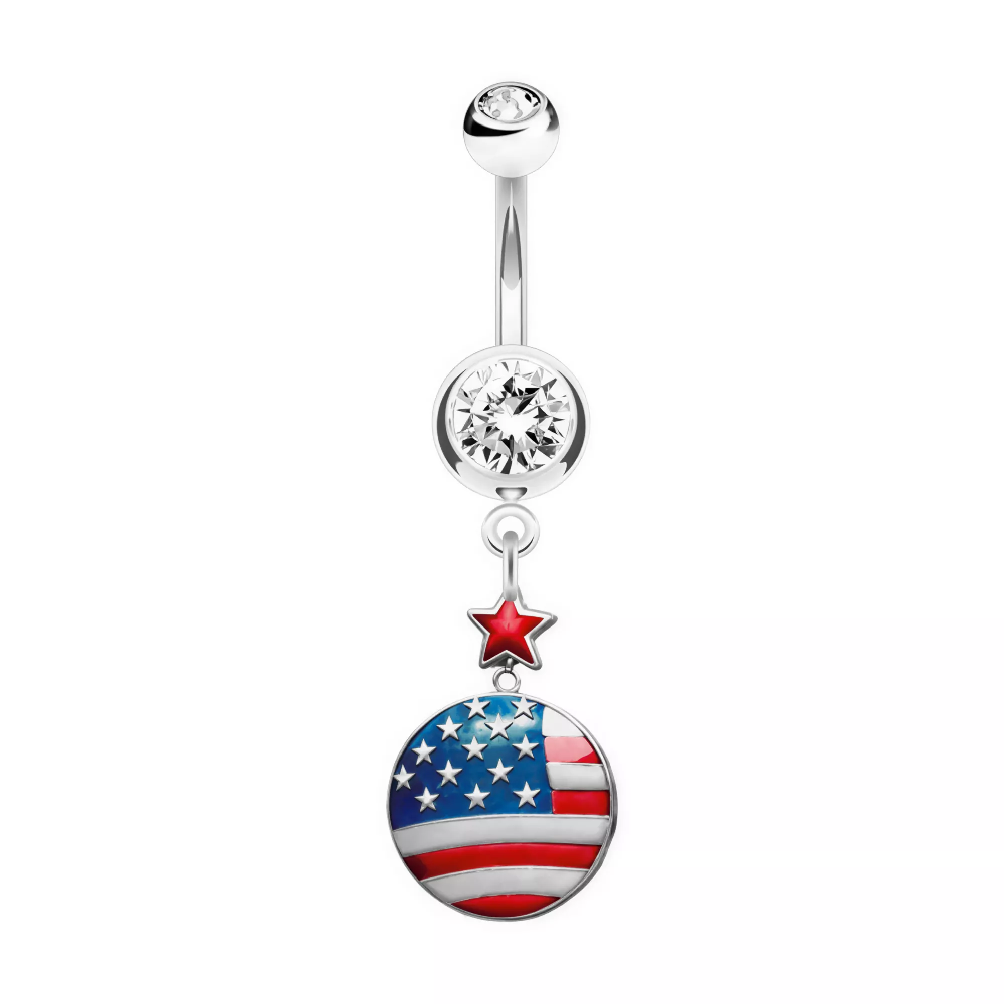 CZ American Flag Star Titanium Dangle Belly Ring - 14 Gauge at Spencer's