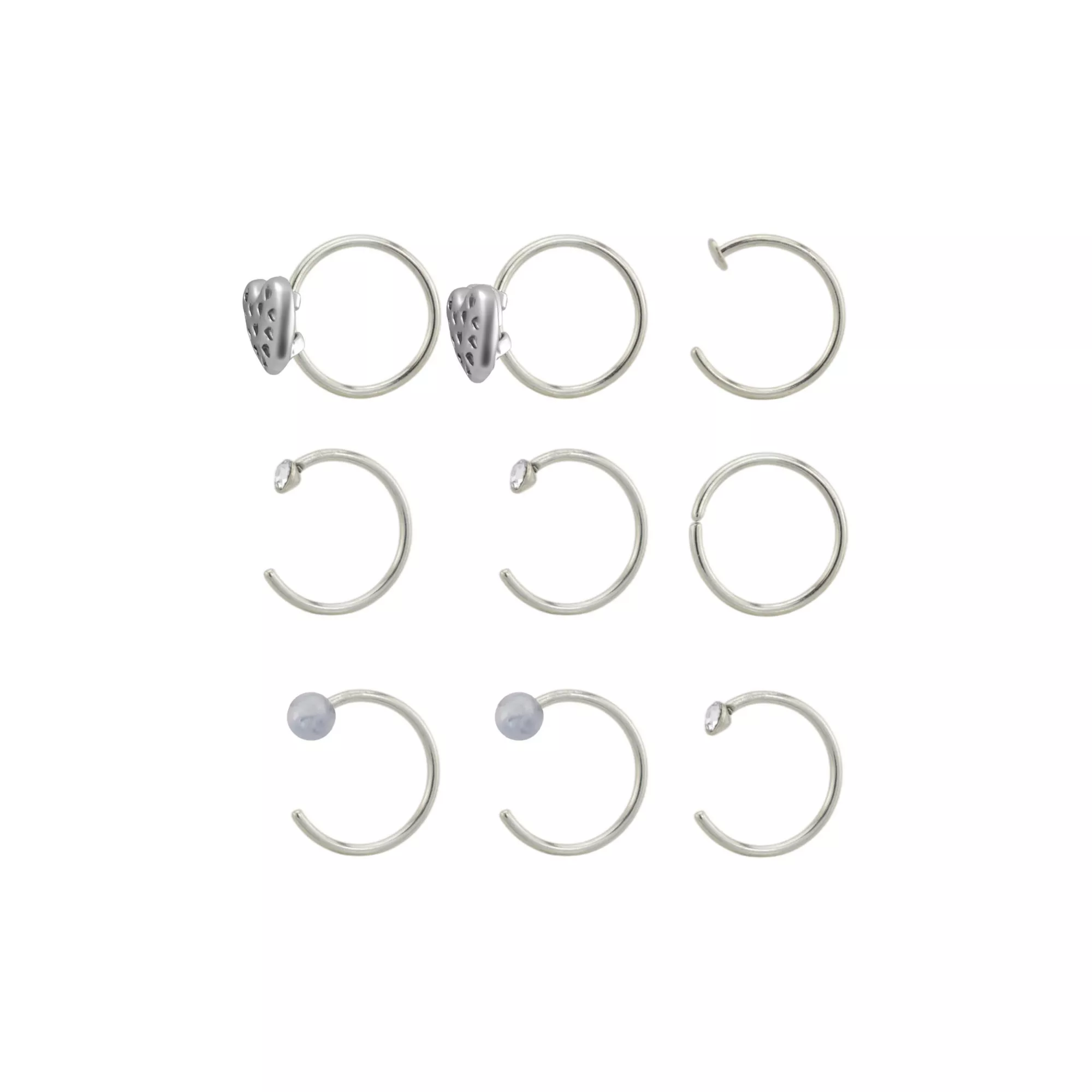 Multi-Pack CZ Heart Titanium Hoop and Half Hoop Nose Rings 9 Pack - 20 Gauge at Spencer's