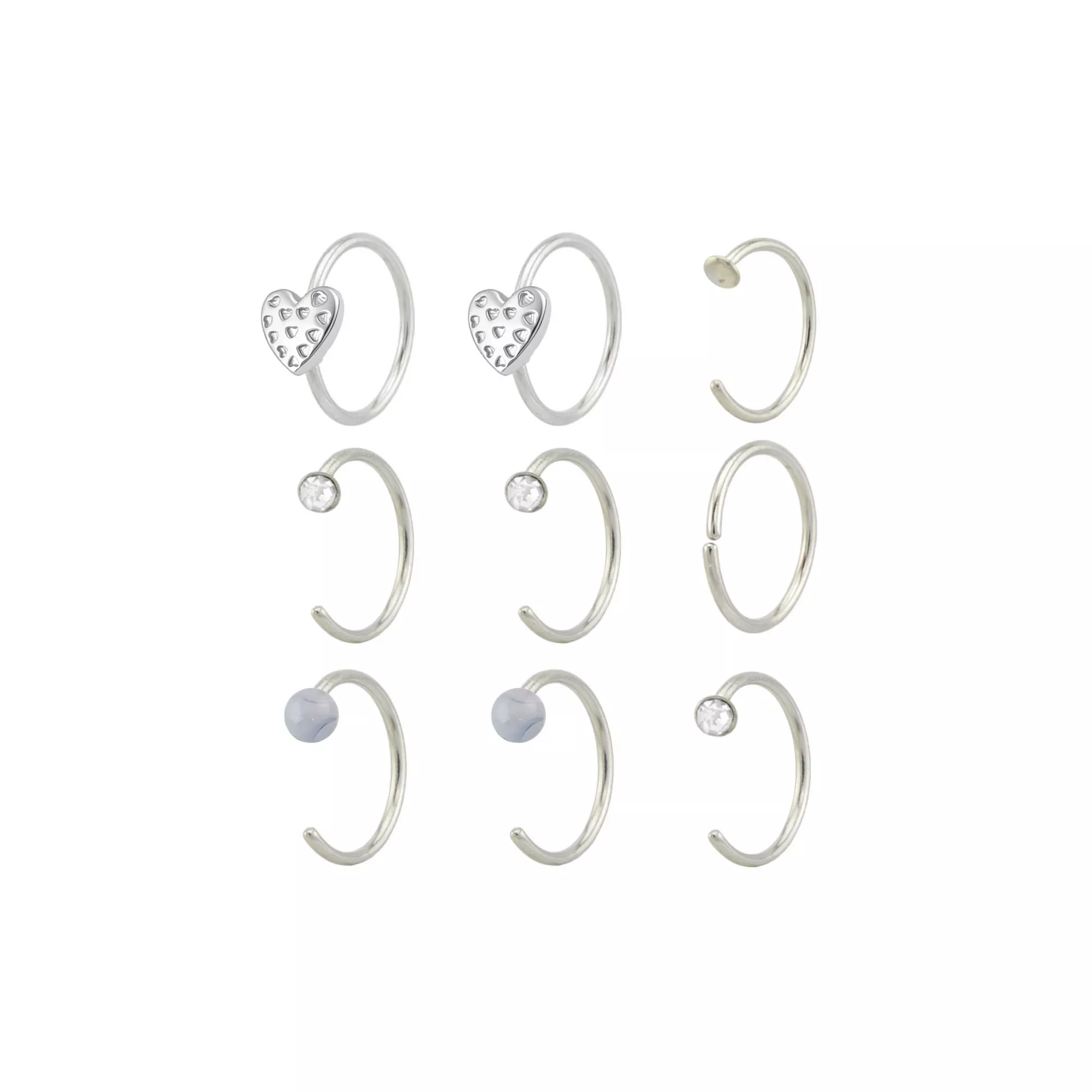 Multi-Pack CZ Heart Titanium Hoop and Half Hoop Nose Rings 9 Pack - 20 Gauge at Spencer's