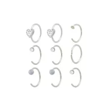 Multi-Pack CZ Heart Titanium Hoop and Half Hoop Nose Rings 9 Pack - 20 Gauge at Spencer's