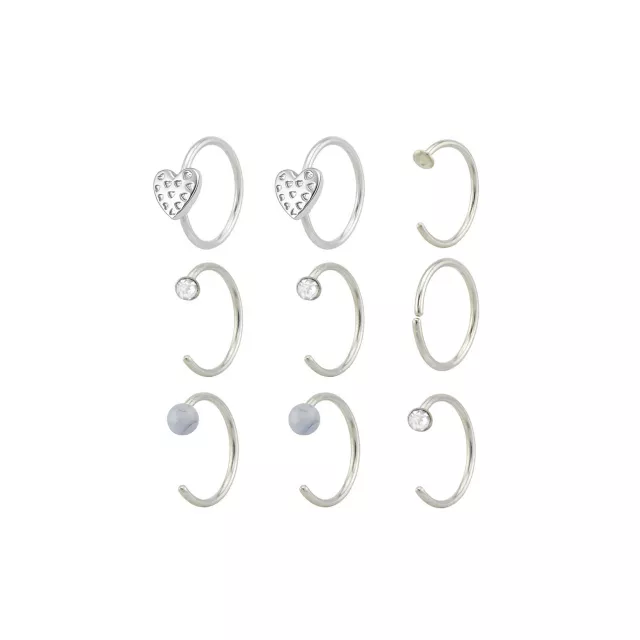 Multi-Pack CZ Heart Titanium Hoop and Half Hoop Nose Rings 9 Pack - 20 Gauge at Spencer's