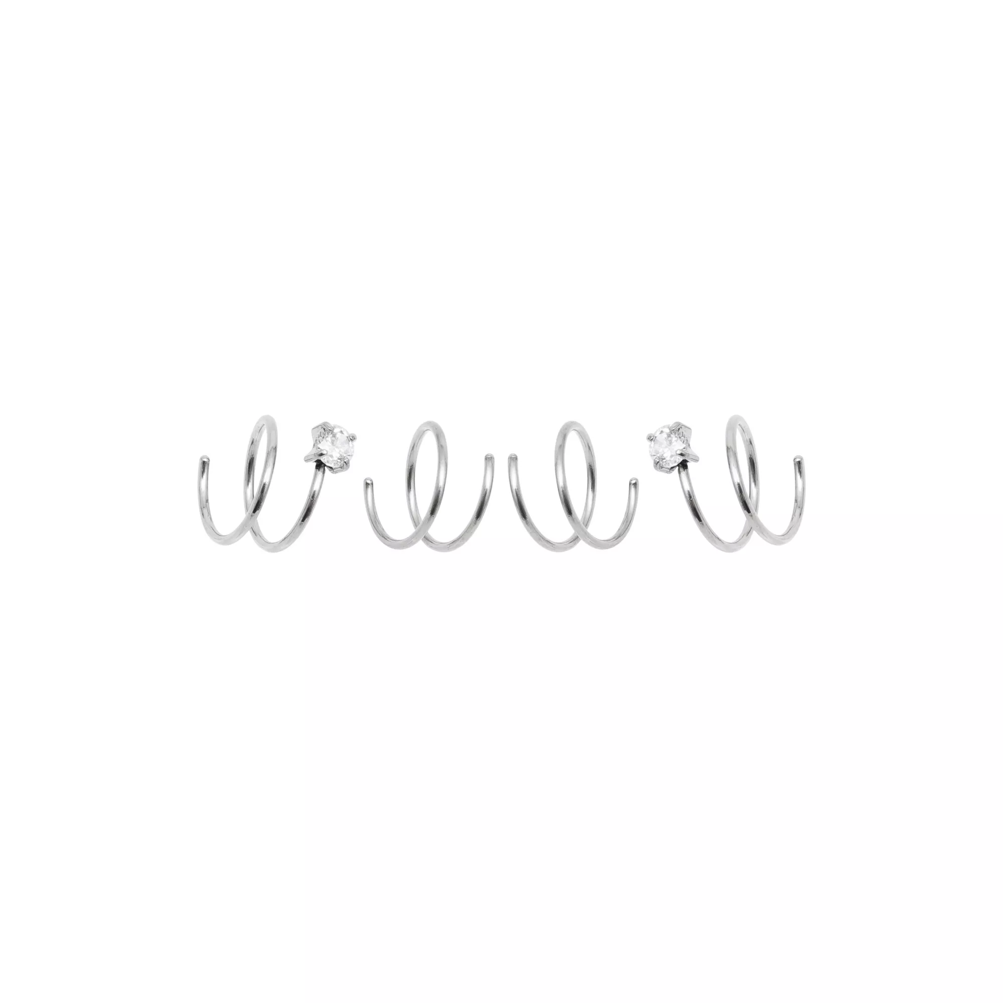 Multi-Pack Silver-Tone Spiral Double Hoop Nose Rings 4 Pack - 20 Gauge