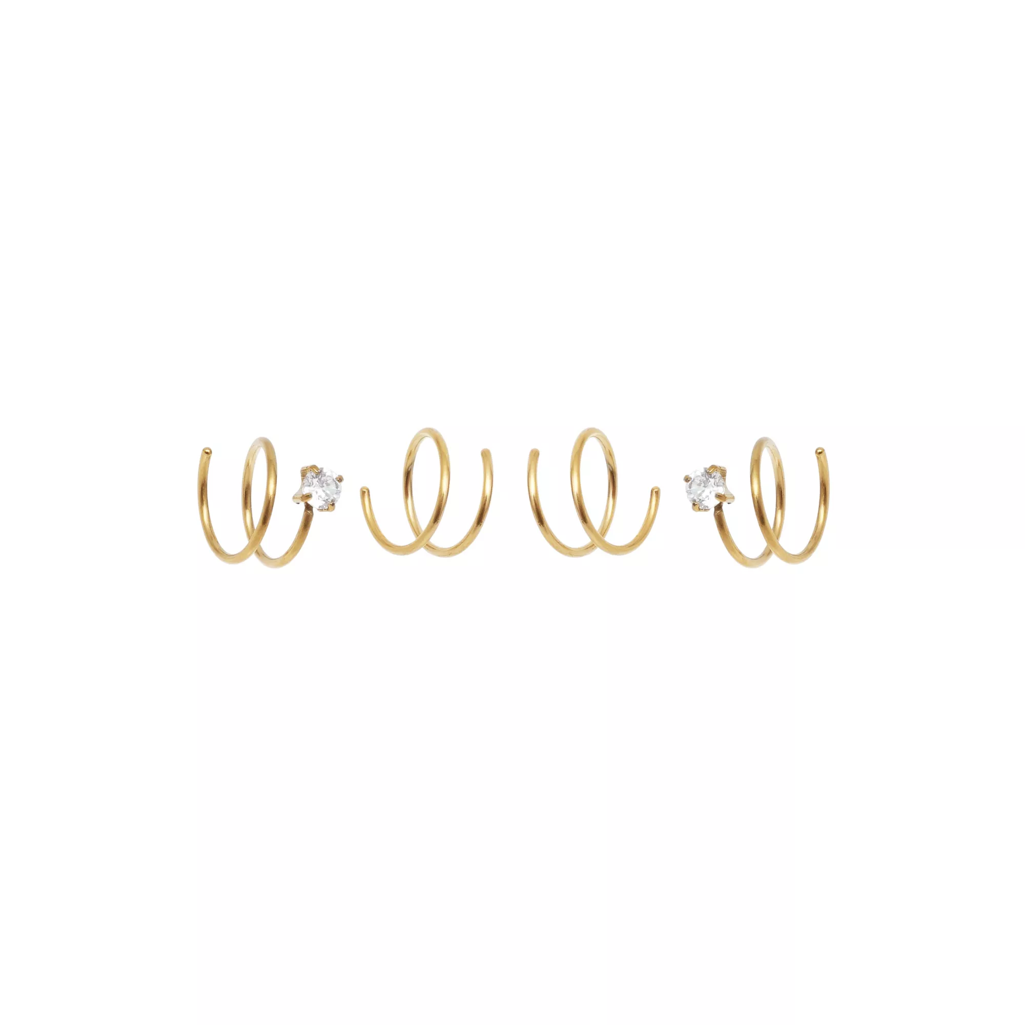 Multi-Pack CZ Gold-Tone Spiral Double Hoop Nose Rings 4 Pack - 20 Gauge
