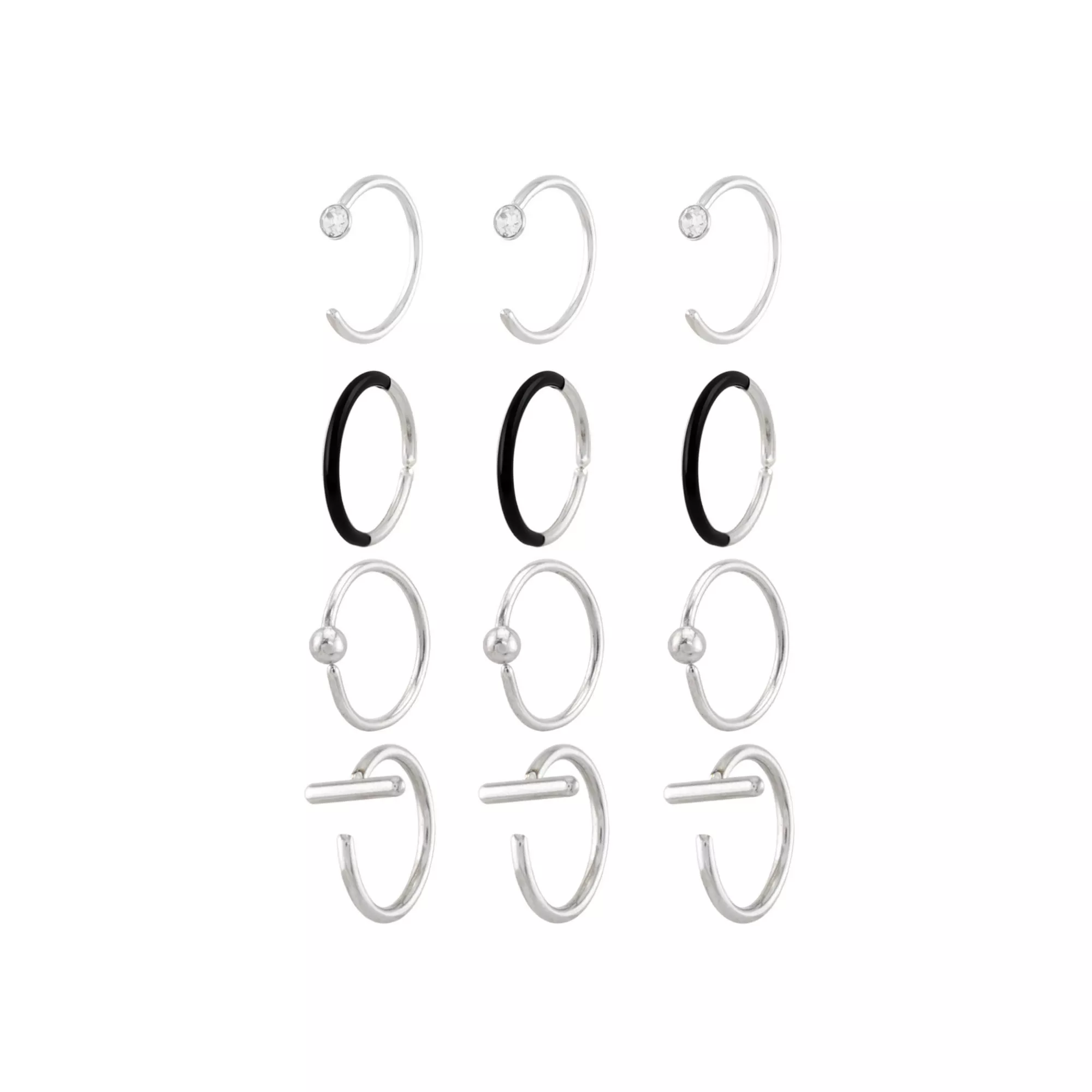 Multi-Pack Clear CZ Black and Silver-Tone Titanium Nose Hoops 12 Pack - 20 Gauge at Spencer's
