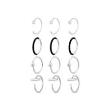 Multi-Pack Clear CZ Black and Silver-Tone Titanium Nose Hoops 12 Pack - 20 Gauge at Spencer's
