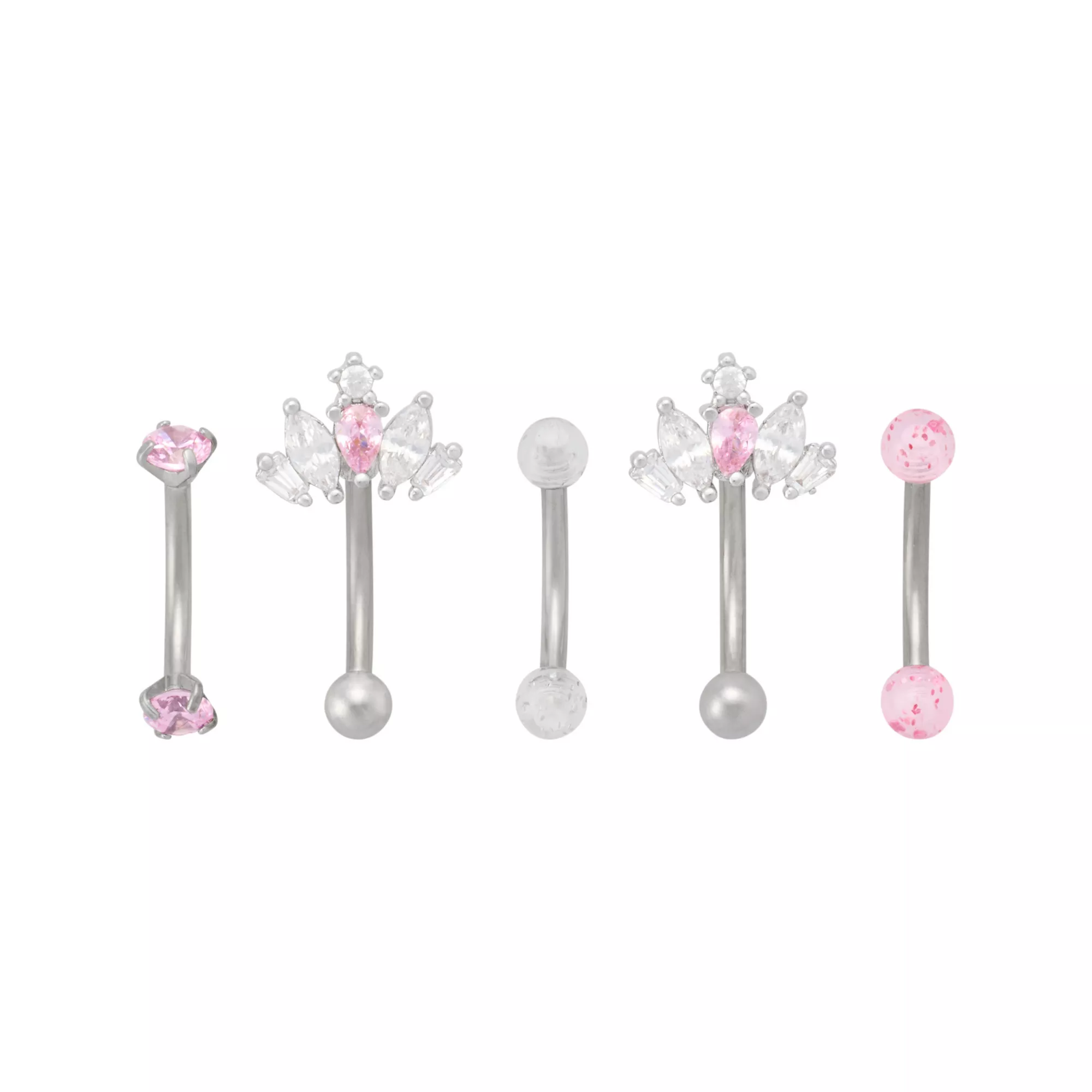 Multi-Pack CZ Pink Shine Titanium Curved Barbells 5 Pack - 14 Gauge at Spencer's