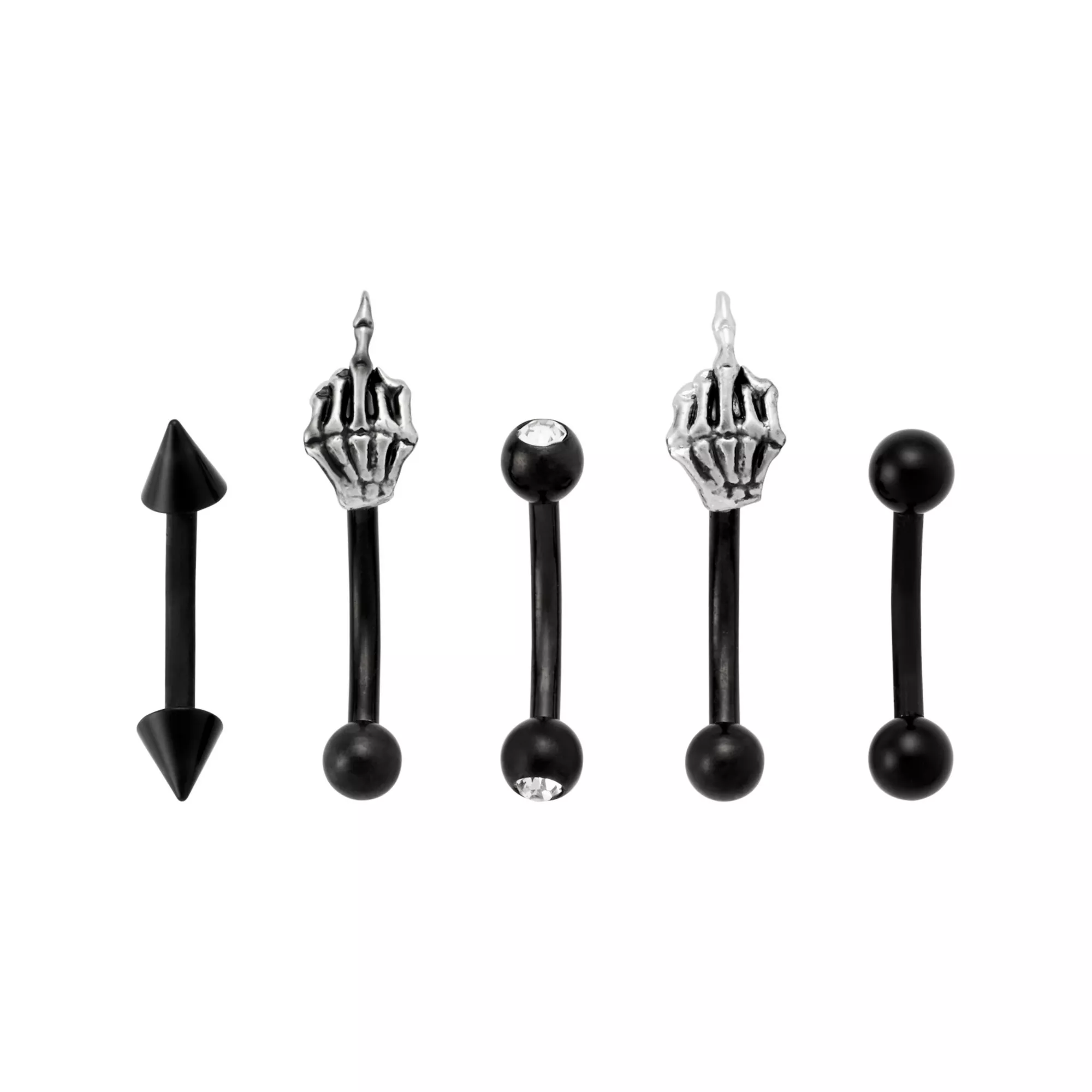 Multi-Pack CZ Skeleton Hands Titanium Curved Barbells 5 Pack - 14 Gauge at Spencer's