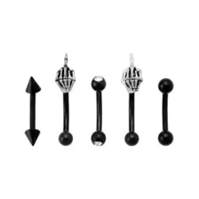 Multi-Pack CZ Skeleton Hands Titanium Curved Barbells 5 Pack - 14 Gauge at Spencer's