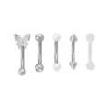 Multi-Pack CZ Butterfly and Pearl-Effect Titanium Curved Barbells 5 Pack - 14 Gauge at Spencer's