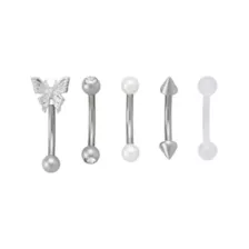 Multi-Pack CZ Butterfly and Pearl-Effect Titanium Curved Barbells 5 Pack - 14 Gauge at Spencer's