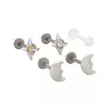 Multi-Pack Titanium Silver-Tone Flatback Moon Labret Lip Rings 5 Pack - 14 Gauge at Spencer's