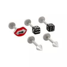 Multi-Pack Titanium Silver-Tone Flatback Dice Labret Lip Rings 5 Pack - 14 Gauge at Spencer's