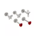 Multi-Pack Titanium Silver-Tone Flatback Butterfly Labret Lip Rings 5 Pack - 14 Gauge at Spencer's
