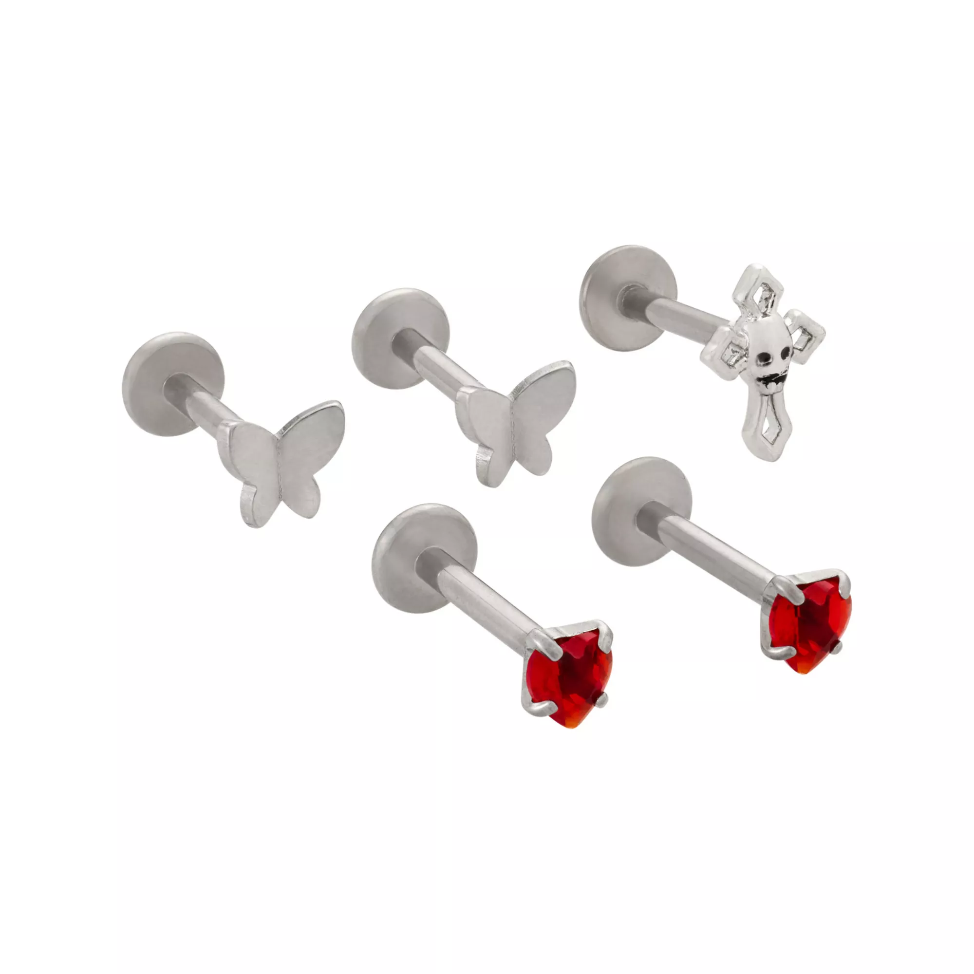 Multi-Pack Titanium Silver-Tone Flatback Butterfly Labret Lip Rings 5 Pack - 14 Gauge at Spencer's