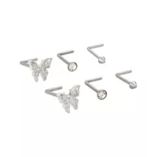 Multi-Pack CZ Butterfly Spike Titanium L-Bend Nose Rings 6 Pack - 20 Gauge at Spencer's