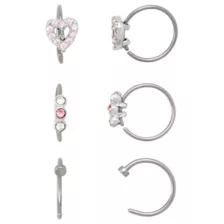 Multi-Pack Pink CZ Heart Gem Titanium Hoop Nose Rings 3 Pack - 20 Gauge at Spencer's