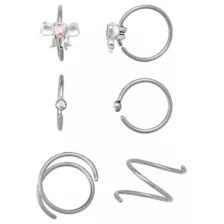 Multi-Pack Pink CZ Bow Titanium Hoop Nose Rings 6 Pack - 20 Gauge at Spencer's