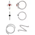 Multi-Pack Red Black CZ Cross Titanium Hoop Nose Rings 6 Pack - 20 Gauge at Spencer's