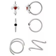 Multi-Pack Red Black CZ Cross Titanium Hoop Nose Rings 6 Pack - 20 Gauge at Spencer's