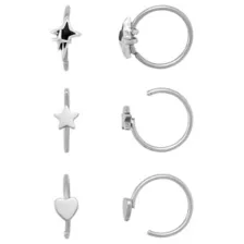 Multi-Pack Star Heart Silver-Tone Hoop Nose Rings 6 Pack - 20 Gauge at Spencer's
