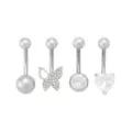 Multi-Pack CZ Butterfly Heart Titanium Belly Rings 4 Pack - 14 Gauge at Spencer's