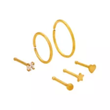 Multi-Pack ASTM F-136 Titanium CZ Star Heart Gold-Plated Nose Rings 6 Pack - 20 Gauge at Spencer's