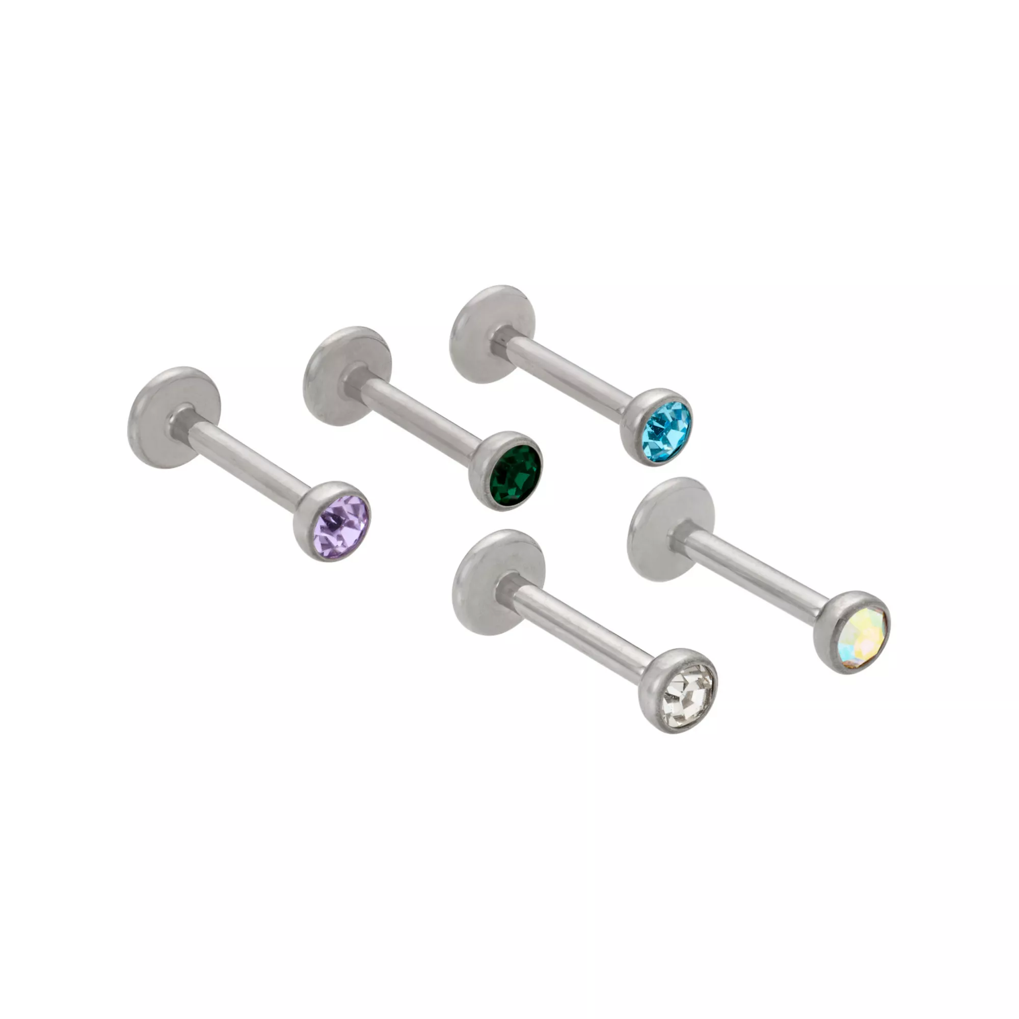 Multi-Pack ASTM F-136 Titanium Multi-Color CZ Labret Lip Rings 5 Pack - 16 Gauge at Spencer's