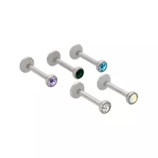Multi-Pack ASTM F-136 Titanium Multi-Color CZ Labret Lip Rings 5 Pack - 16 Gauge at Spencer's