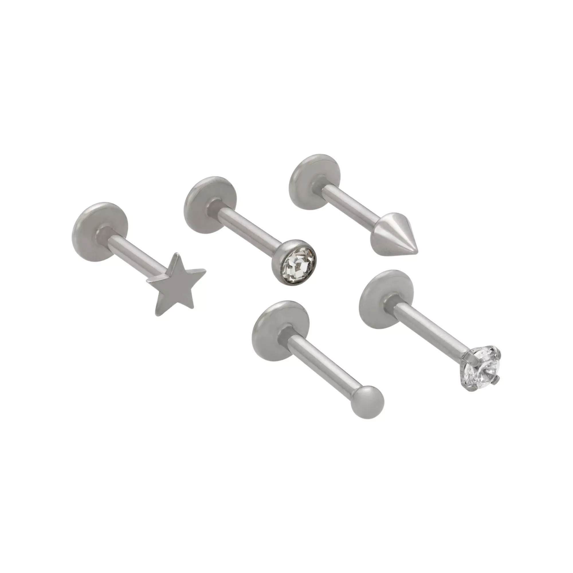 Multi-Pack ASTM F-136 Titanium CZ Star Labret Lip Rings 5 Pack - 16 Gauge at Spencer's