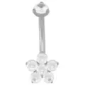 ASTM F-136 Titanium Silver-Plated CZ Flower Belly Ring - 14 Gauge at Spencer's