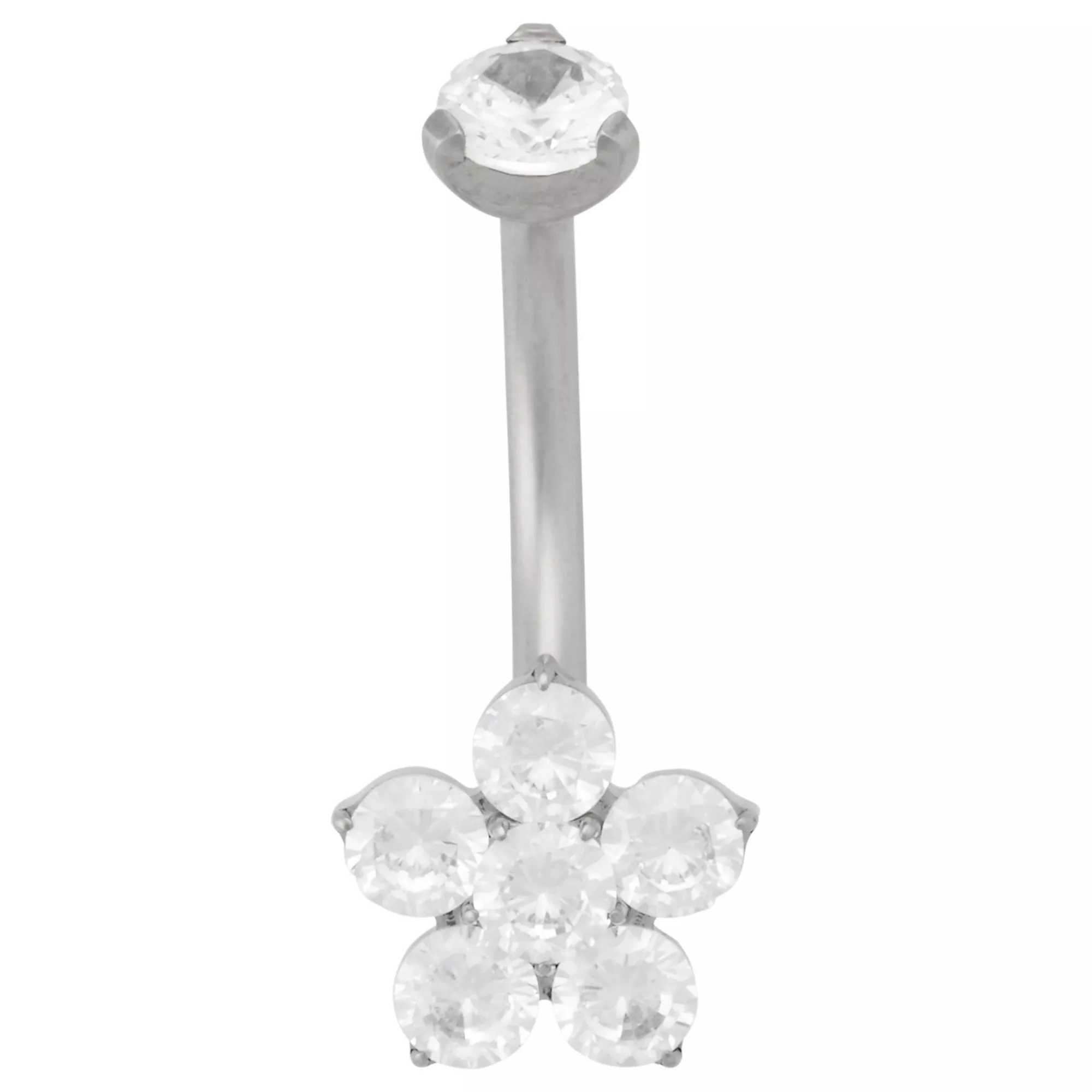ASTM F-136 Titanium Silver-Plated CZ Flower Belly Ring - 14 Gauge at Spencer's