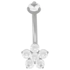 ASTM F-136 Titanium Silver-Plated CZ Flower Belly Ring - 14 Gauge at Spencer's