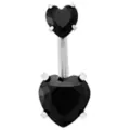 ASTM F-136 Titanium Silver-Plated CZ Black Double Heart Belly Ring - 14 Gauge at Spencer's